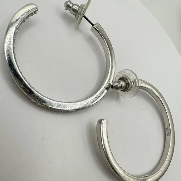 Swarovski Swan silver tone clear Austrian crystals hoop hoops post earrings - Picture 6 of 8